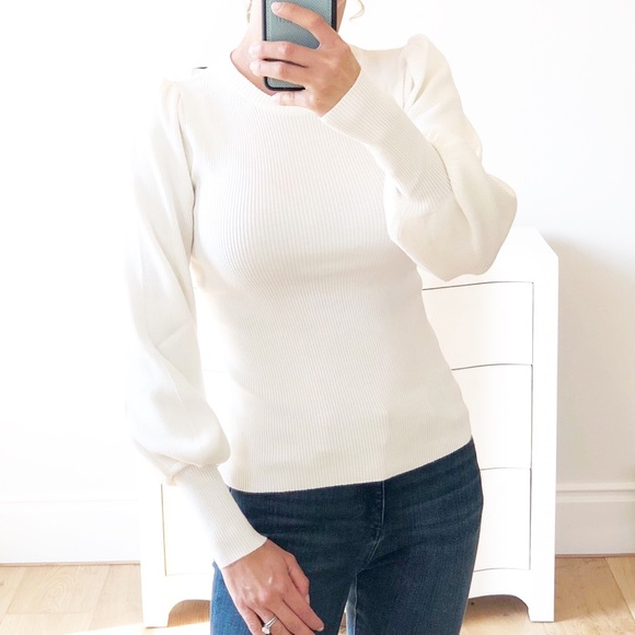 DENMARK Black Puff Sleeve Ribbed Fitted Sweater - Picture 5 of 6